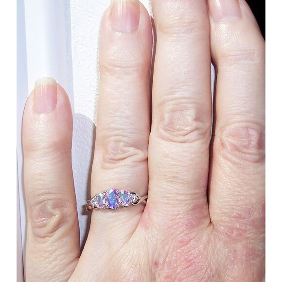 925 STERLING SILVER Simulated Triple Mercury Mystic CZ Ring - Picture 4 of 16